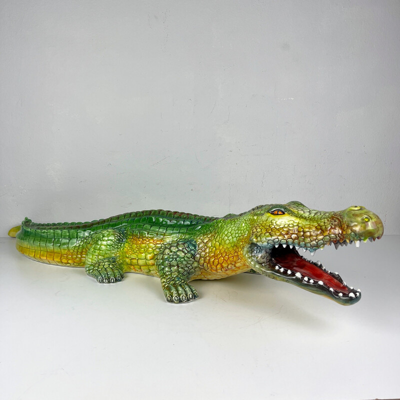 Vintage ceramic sculpture crocodile by Bassano, Italy 1980s