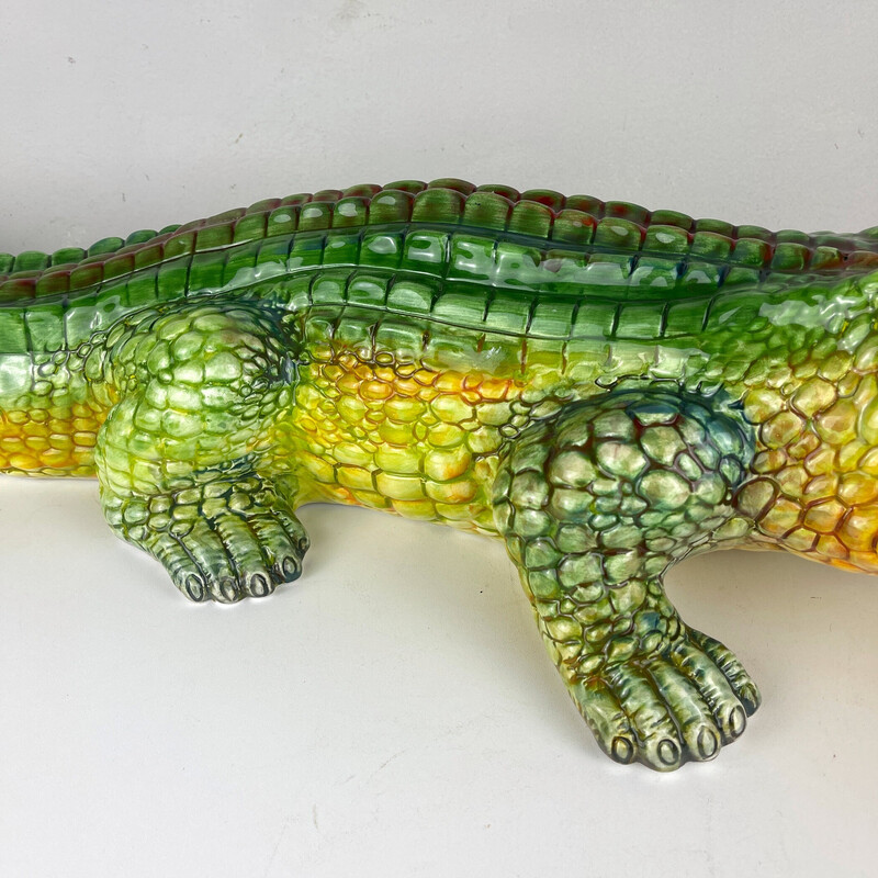 Vintage ceramic sculpture crocodile by Bassano, Italy 1980s