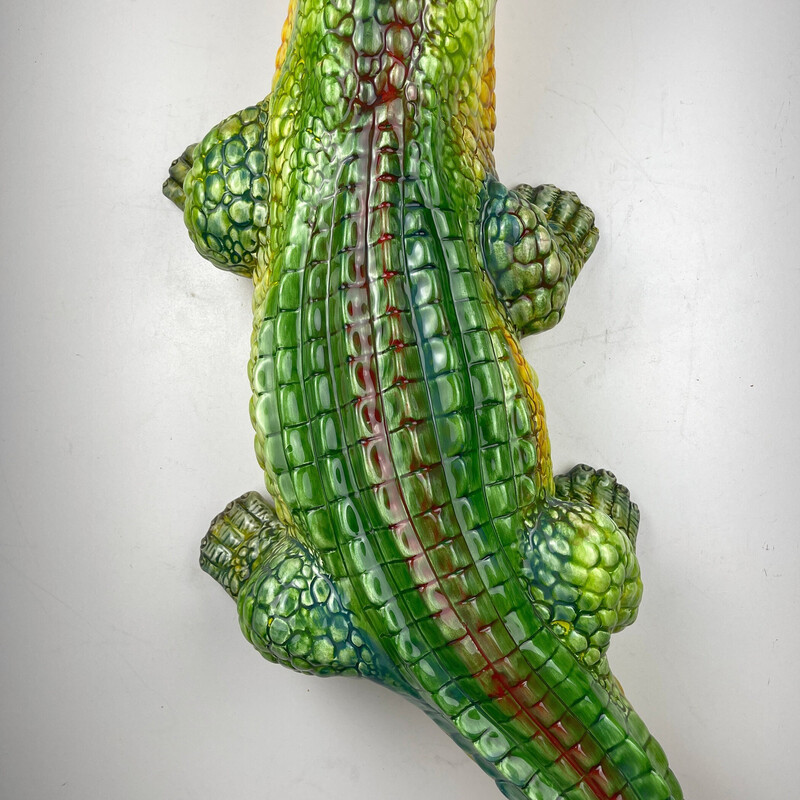 Vintage ceramic sculpture crocodile by Bassano, Italy 1980s
