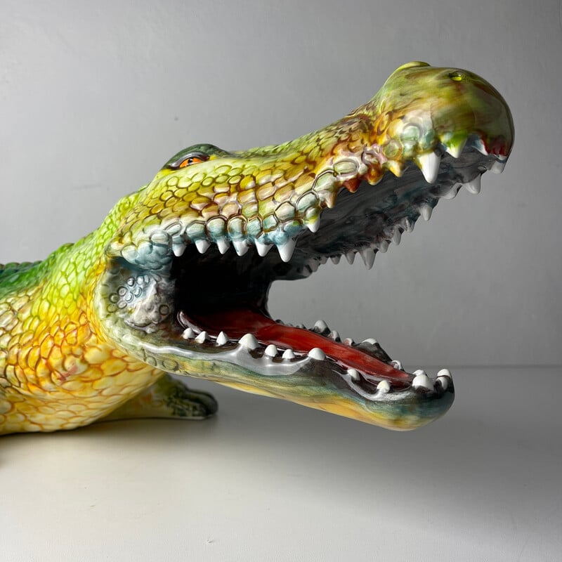 Vintage-Krokodil-Skulptur aus Keramik aus Bassano, Italien 1980