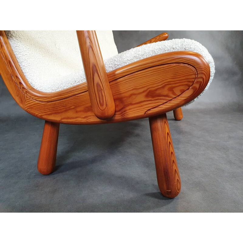 Vintage 2-Sitzer Bank aus hellem Holz und cremefarbenem Schlingenstoff von Philip Arctander