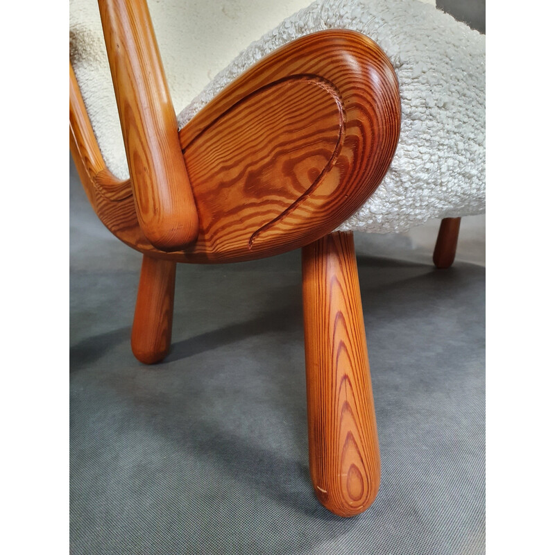 Vintage 2-Sitzer Bank aus hellem Holz und cremefarbenem Schlingenstoff von Philip Arctander