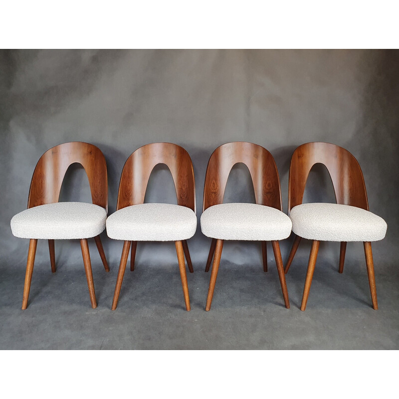 Set of 4 vintage walnut and fabric chairs by Antonin Suman, Czechoslovakia 1960