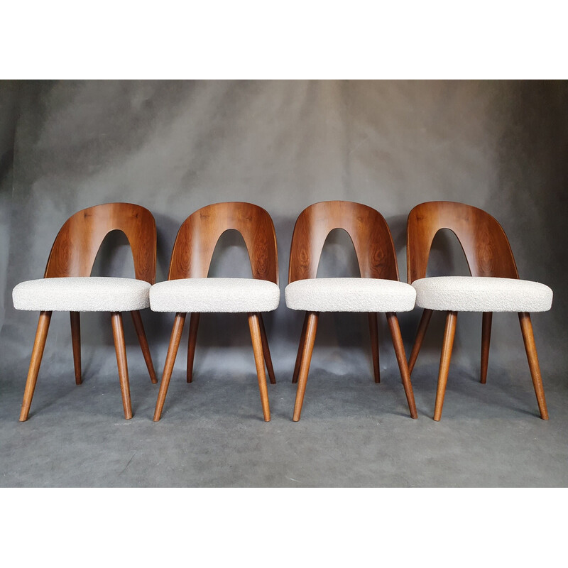 Set of 4 vintage walnut and fabric chairs by Antonin Suman, Czechoslovakia 1960
