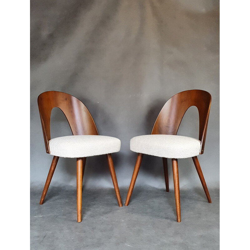 Set of 4 vintage walnut and fabric chairs by Antonin Suman, Czechoslovakia 1960