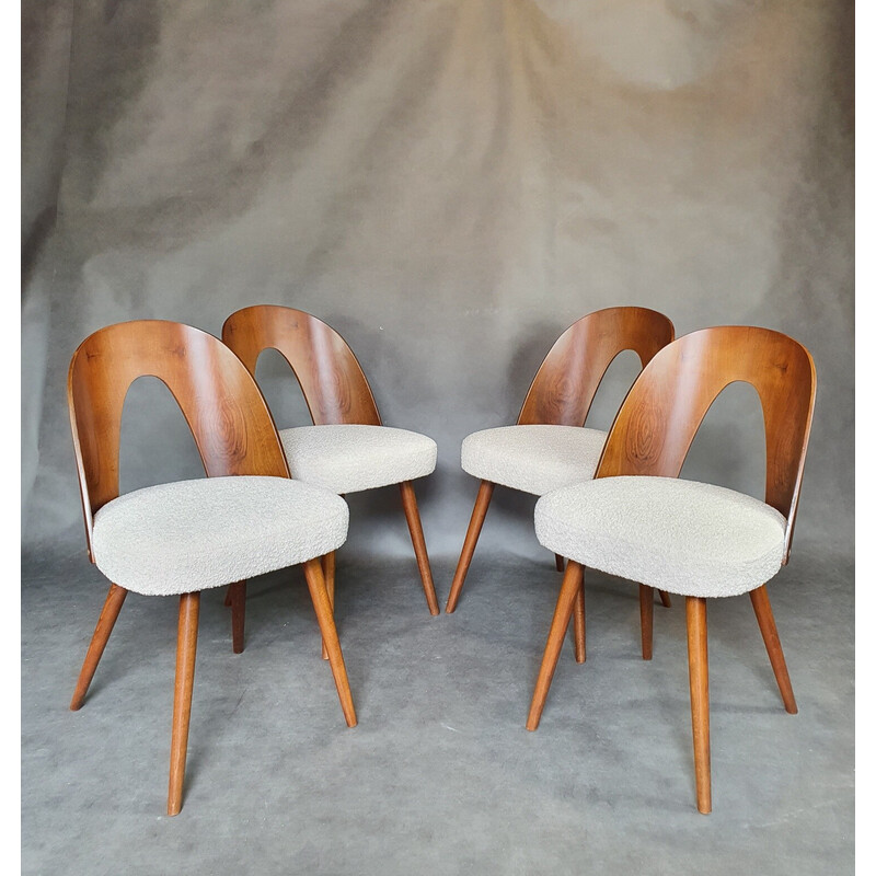 Set of 4 vintage walnut and fabric chairs by Antonin Suman, Czechoslovakia 1960