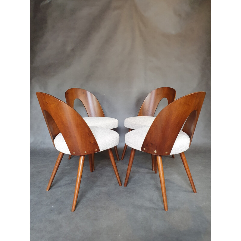 Set of 4 vintage walnut and fabric chairs by Antonin Suman, Czechoslovakia 1960