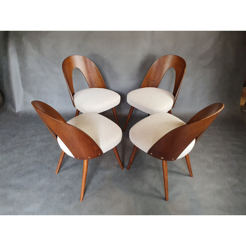 Set of 4 vintage walnut and fabric chairs by Antonin Suman, Czechoslovakia 1960