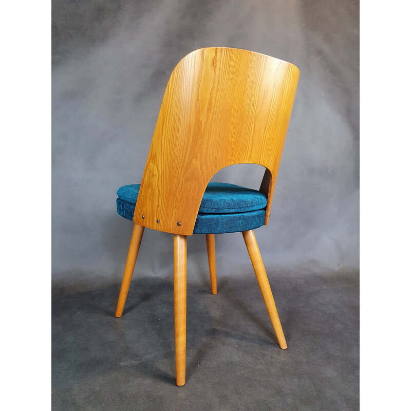 Set of 4 vintage ashwood and blue denim chairs by Oswald Haerdtl for Tatra, 1960