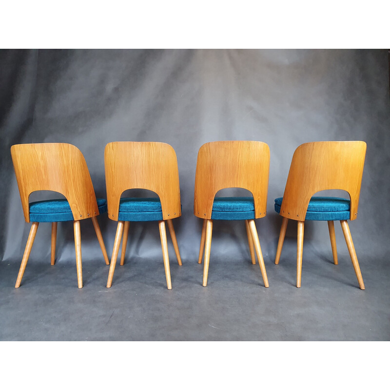 Set of 4 vintage ashwood and blue denim chairs by Oswald Haerdtl for Tatra, 1960