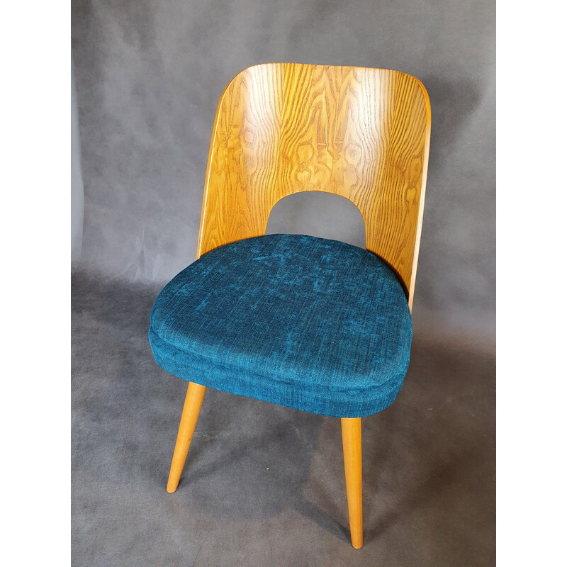 Lot de 4 chaises vintage en frêne et tissu bleu denim par Oswald Haerdtl pour Tatra, 1960