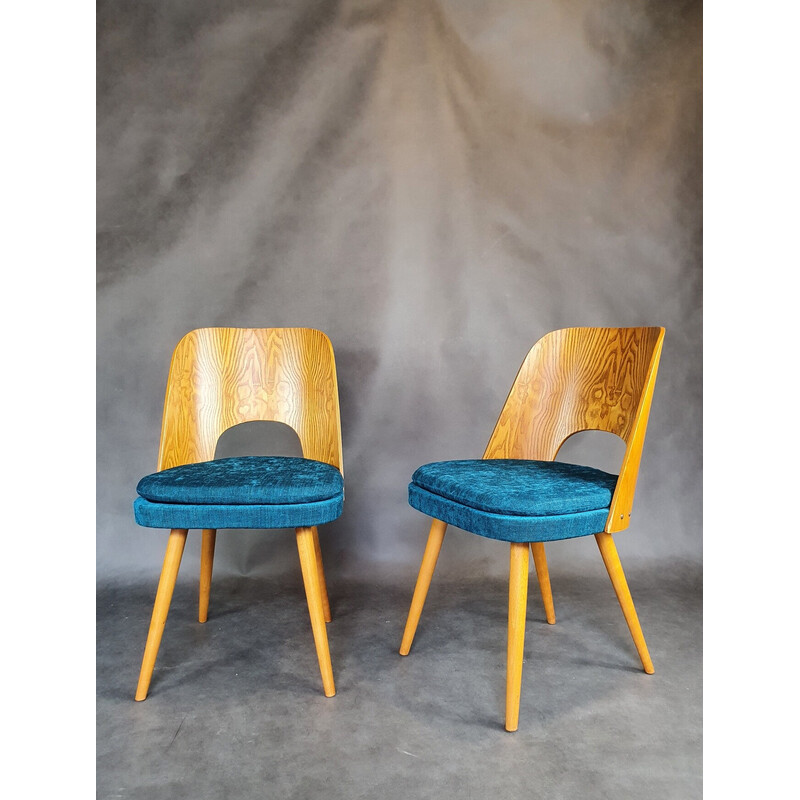 Set of 4 vintage ashwood and blue denim chairs by Oswald Haerdtl for Tatra, 1960