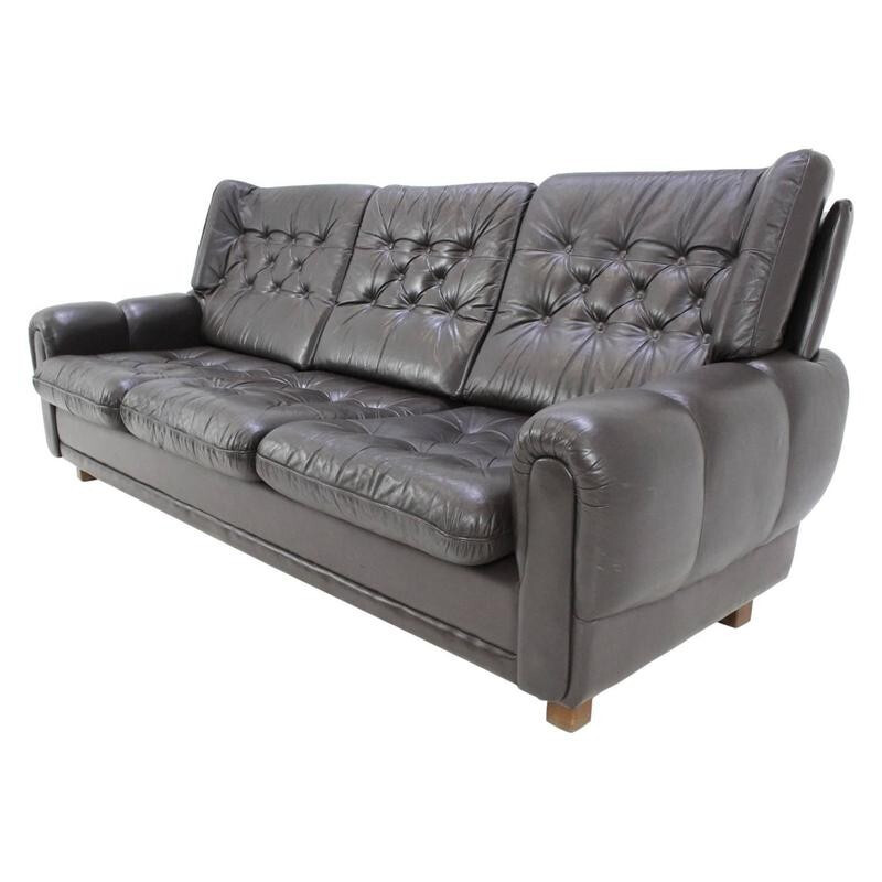 Vintage 3-Sitzer-Sofa aus braunem Leder - 1960
