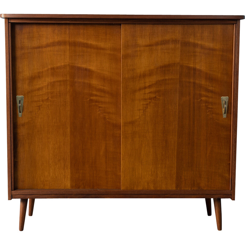 Vintage shoe cabinet in macoré veneer with two sliding doors, Germany 1950s