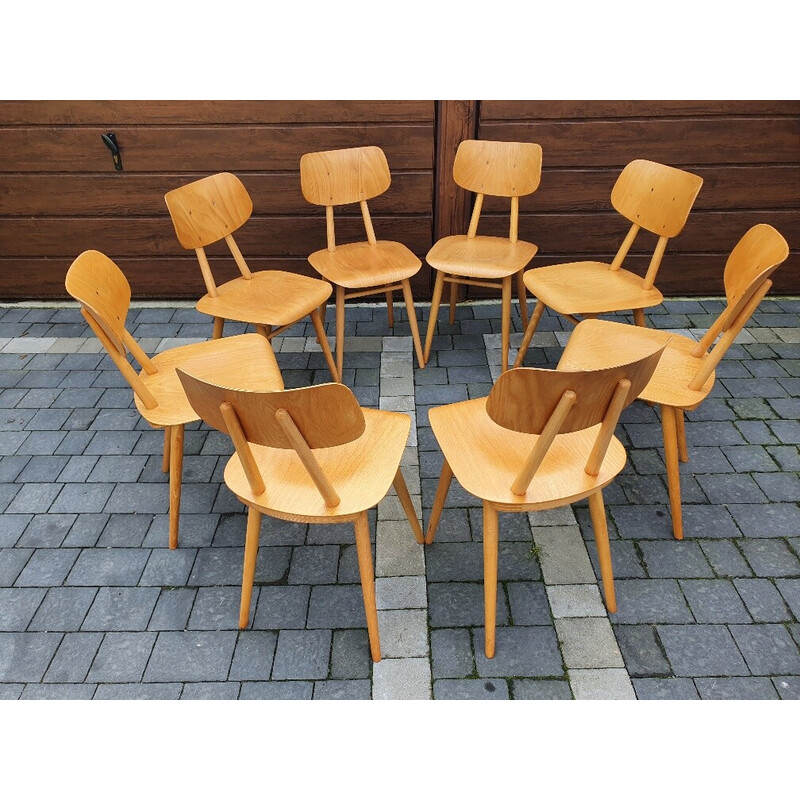 Set of 8 vintage beechwood chairs by Ton, Czechoslovakia 1960