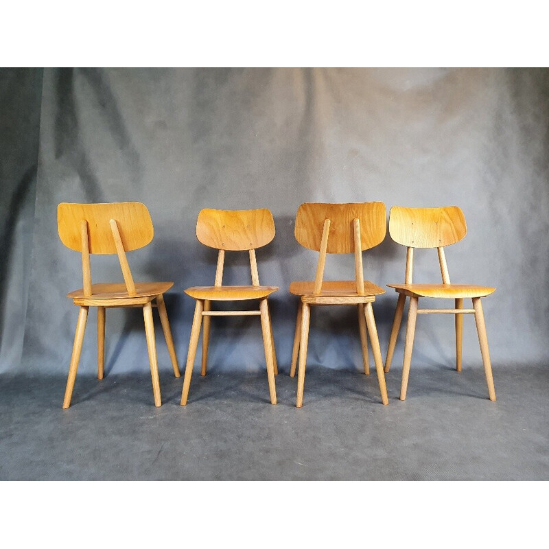 Set of 8 vintage beechwood chairs by Ton, Czechoslovakia 1960