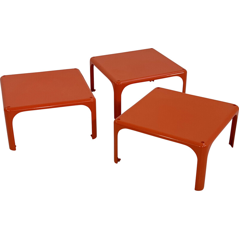 Set of 3 vintage orange Demetrio 45 side tables by Vico Magistretti for Artemide, 1970s