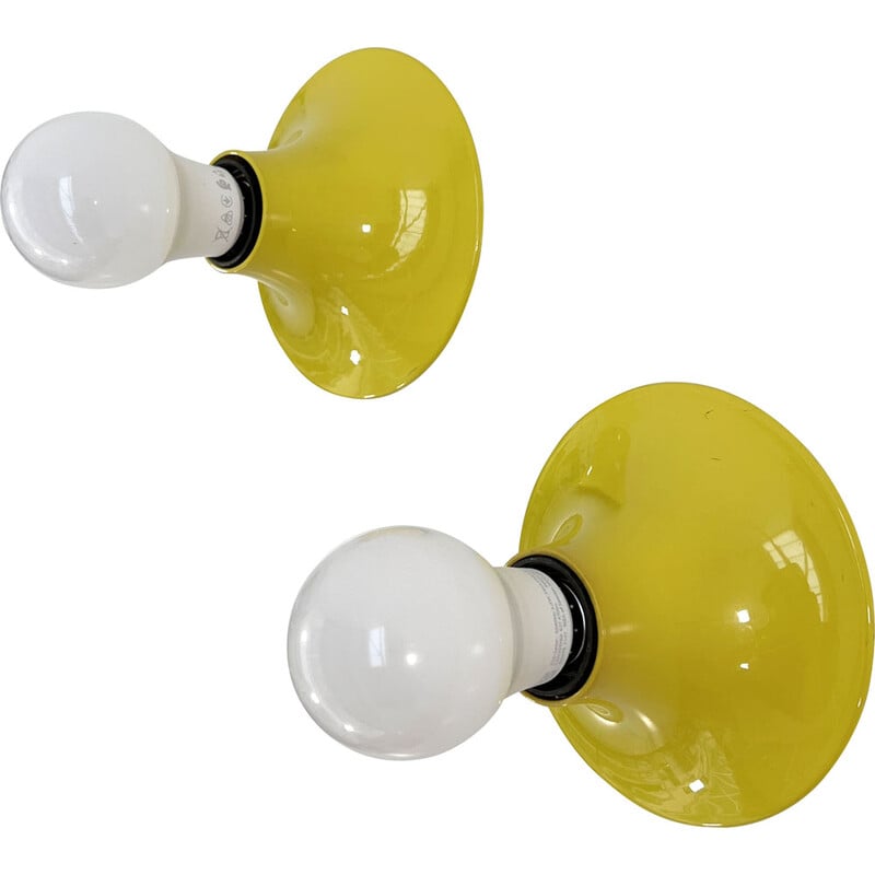 Pair of vintage yellow Teti wall lamps by Vico Magistretti for Artemide, 1970s