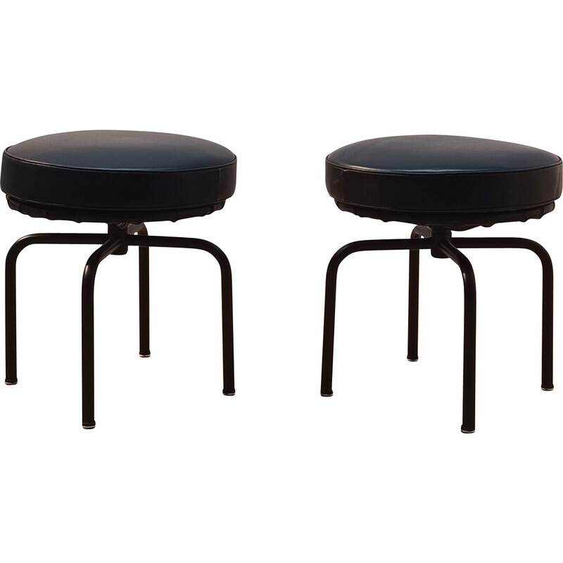 Vintage Lc8 stool in leather and metal by Charlotte Perriaud for Cassina