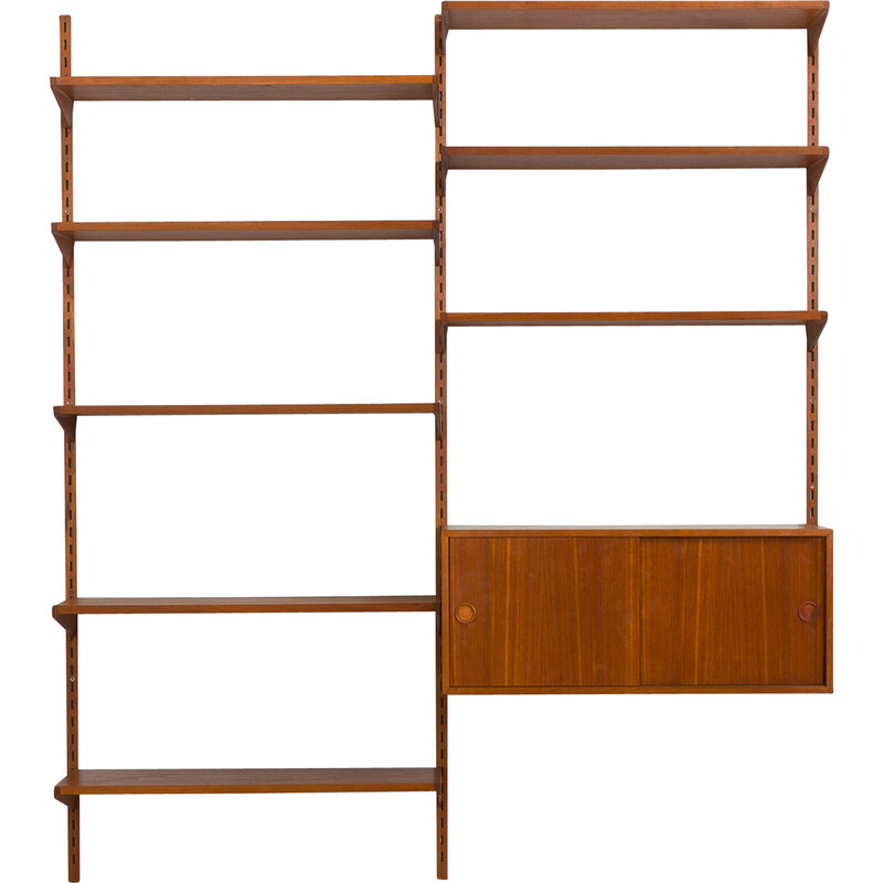 Vintage two bay teak wall unit by Kai Kristiansen for Fm Mobler, Denmark 1960s