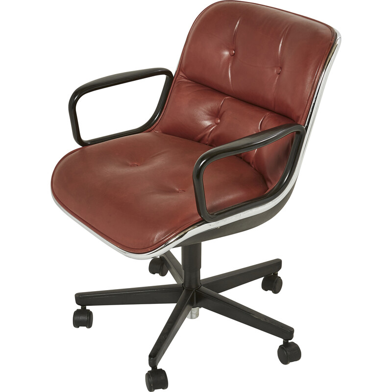 Vintage cognac leather office chair by Charles Pollock for Knoll, 1990