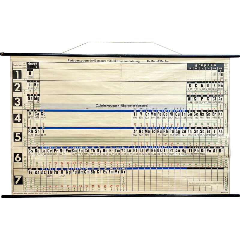 Vintage German "Periodic System of the Elements" Rollable school wall chart, 1960s