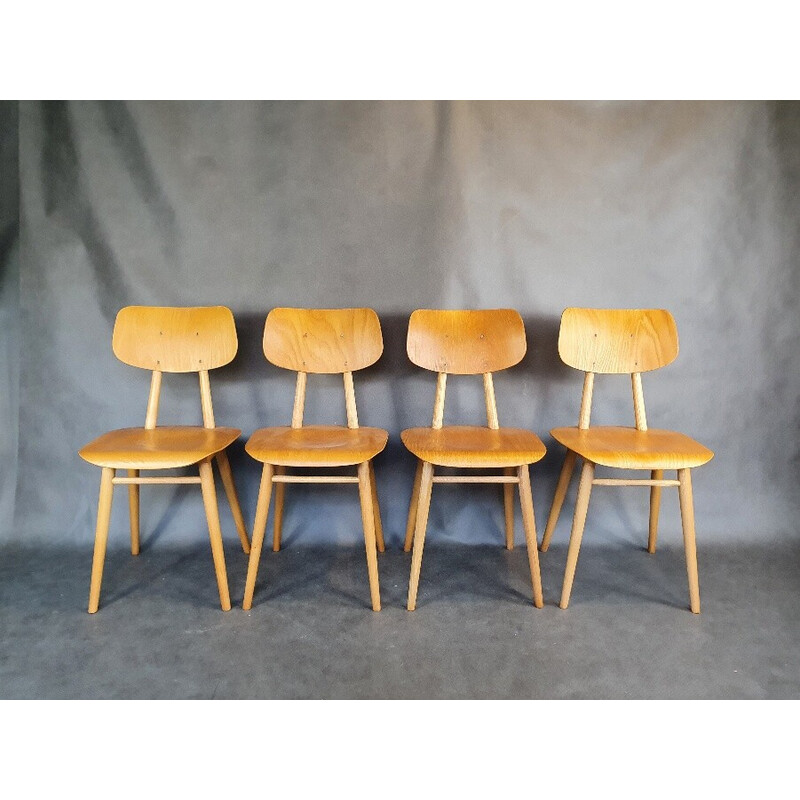 Set of 4 vintage beechwood chairs by Ton, Czechoslovakia 1960