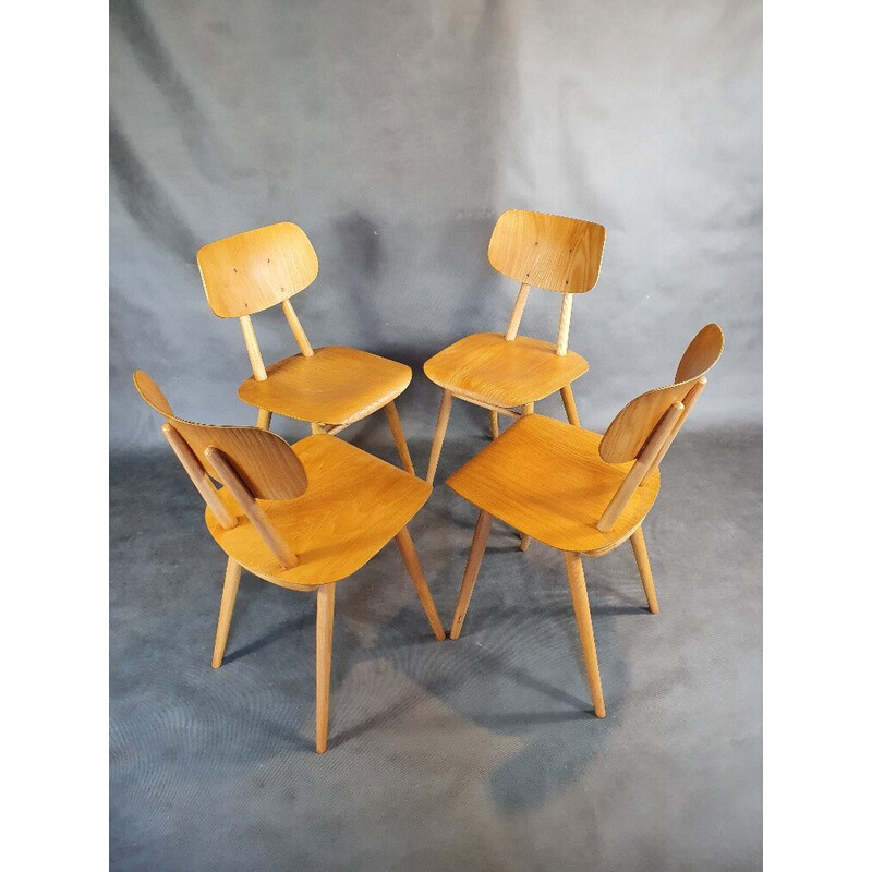 Lot de 4 chaises vintage en hêtre par Ton, Tchécoslovaquie 1960