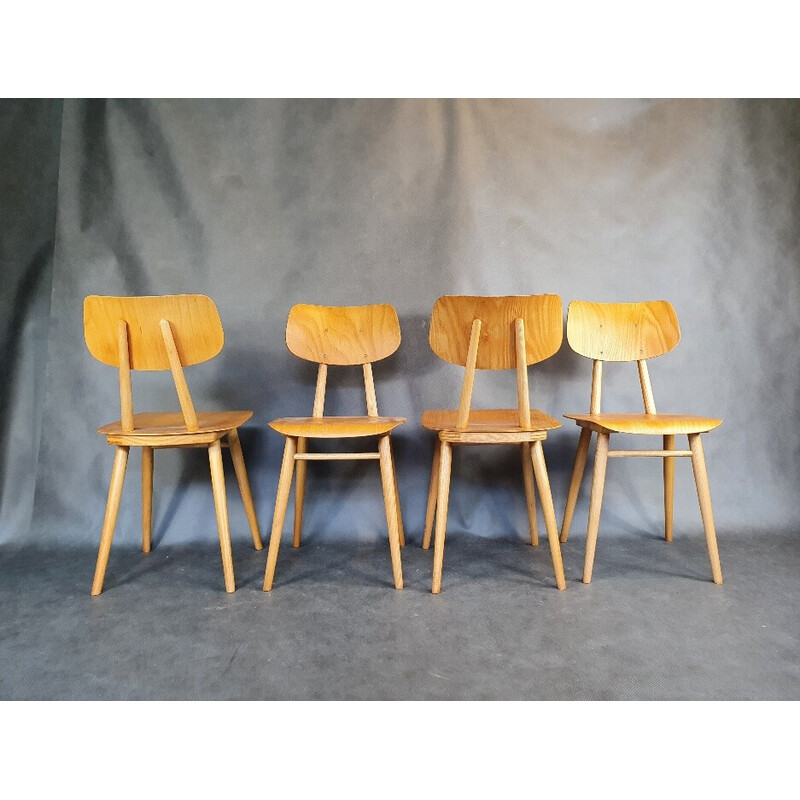 Juego de 4 sillas vintage de madera de haya de Ton, Checoslovaquia 1960