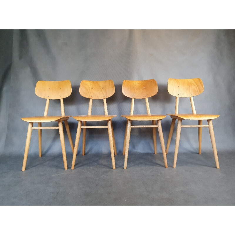 Set van 4 vintage beukenhouten stoelen van Ton, Tsjechoslowakije 1960