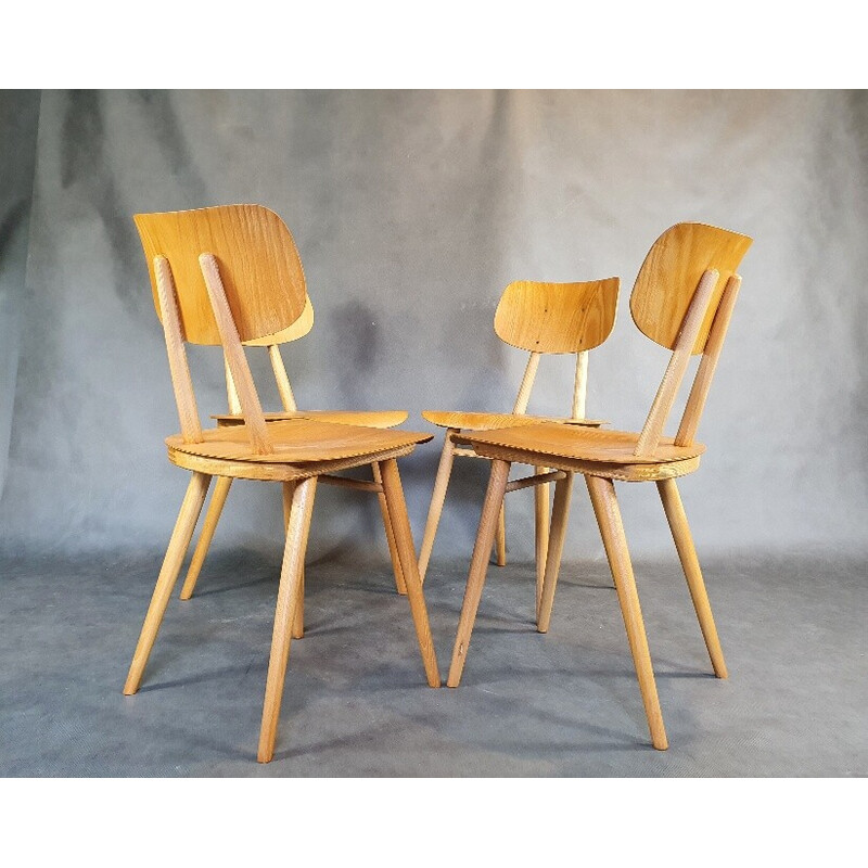 Set of 4 vintage beechwood chairs by Ton, Czechoslovakia 1960