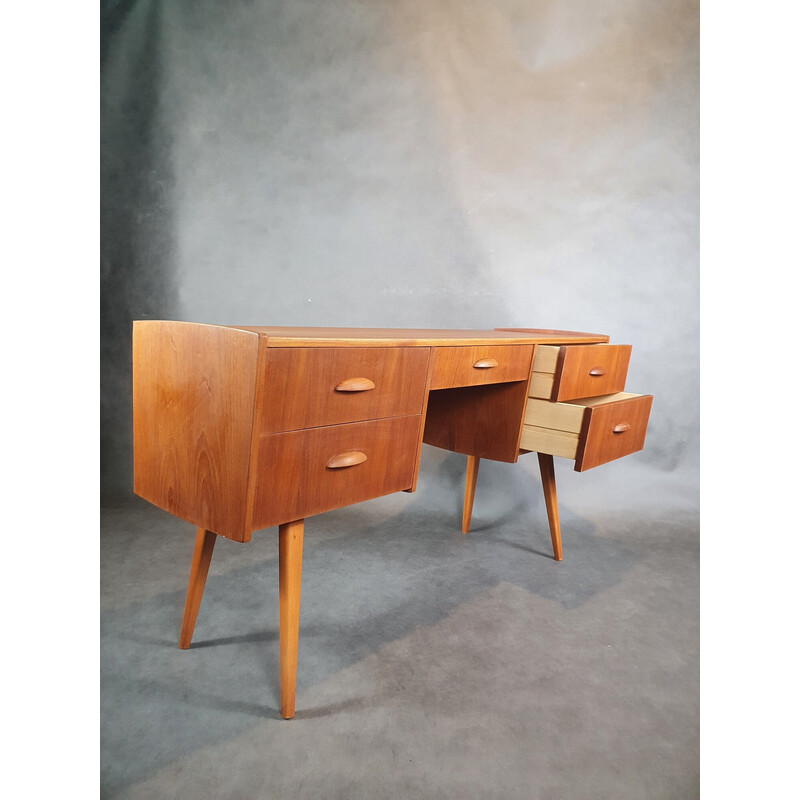 Vintage teak desk with 5 drawers, Norway 1960