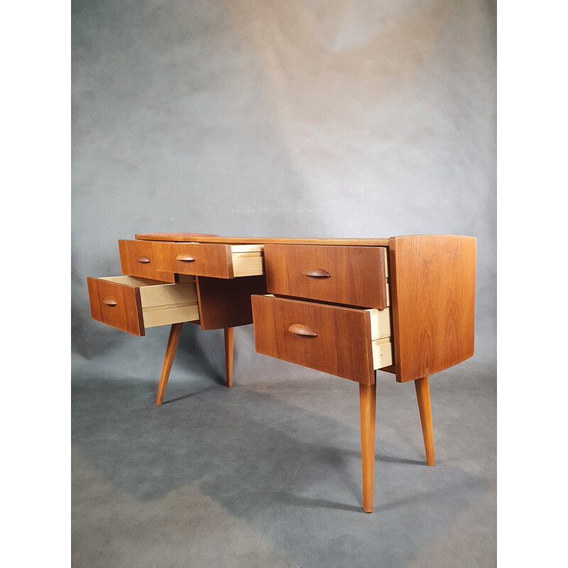 Mesa de teca Vintage com 5 gavetas, Noruega 1960