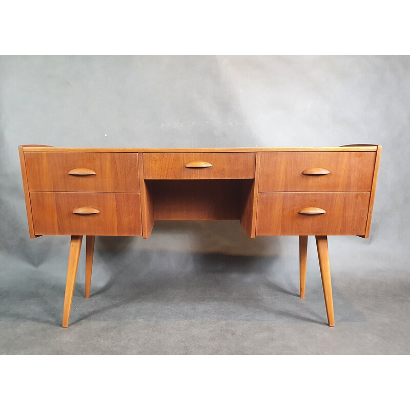 Vintage teak desk with 5 drawers, Norway 1960