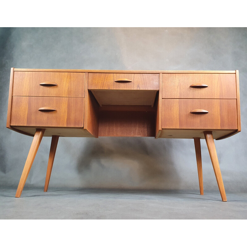 Vintage teak desk with 5 drawers, Norway 1960