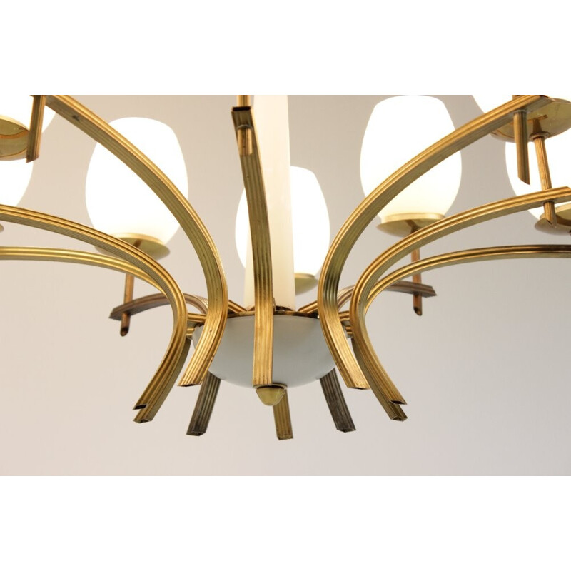 Mid-Century Brass and Opaline Glass Chandeliers - 1960s