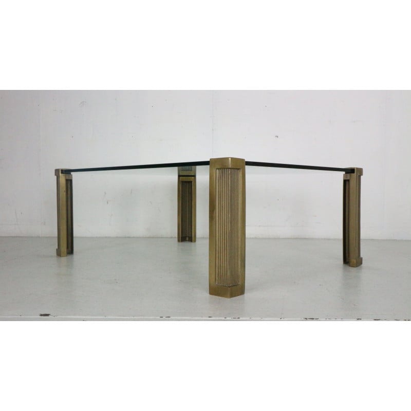 Vintage brass and glass coffee table by Peter Ghyczy for Ghyzcy, Germany 1970s