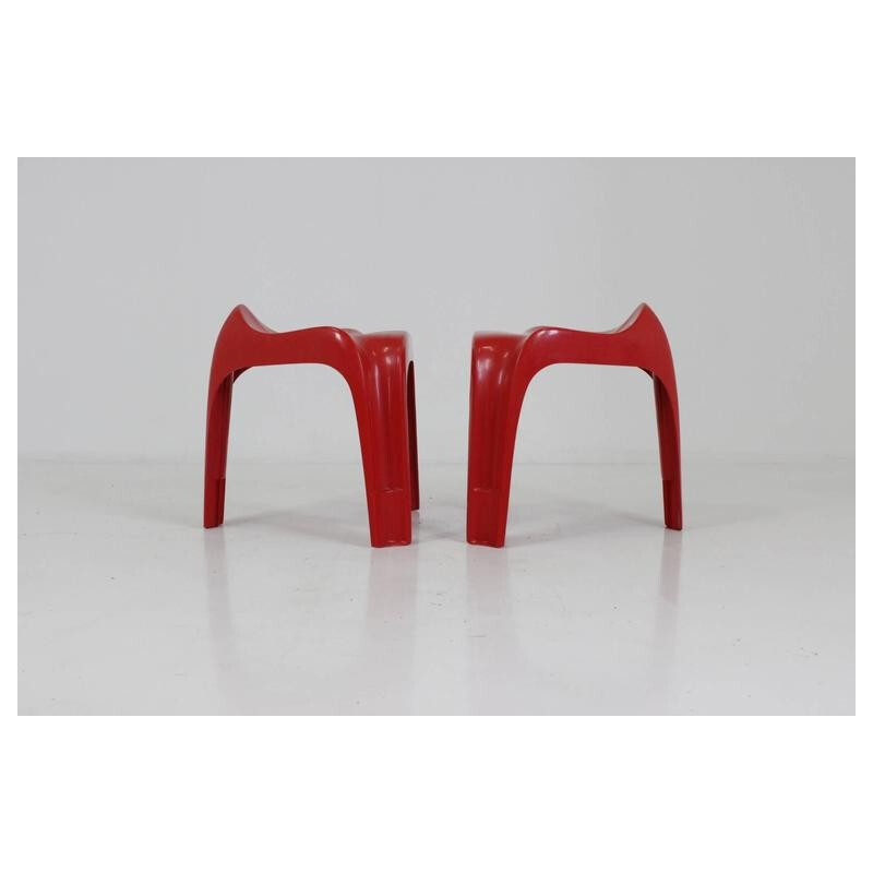 Set of 2 Casala "Casalino" red stools, Alexander BEGGE - 1970s