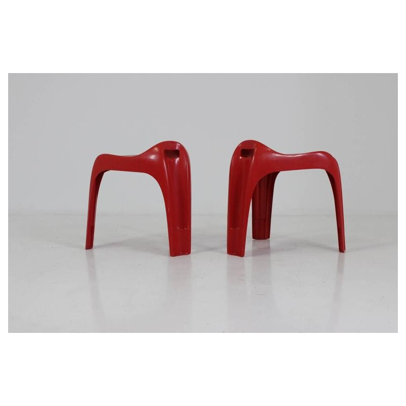 Set of 2 Casala "Casalino" red stools, Alexander BEGGE - 1970s