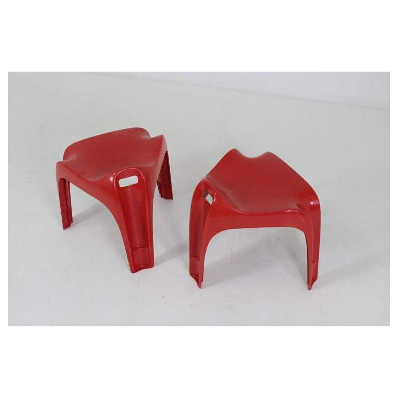 Set of 2 Casala "Casalino" red stools, Alexander BEGGE - 1970s