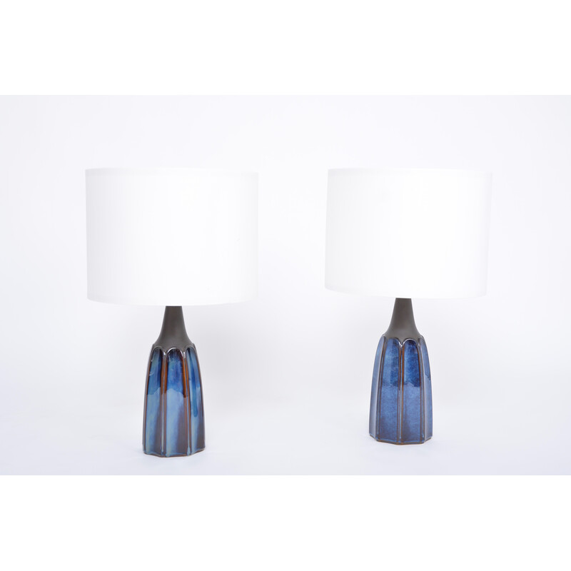 Paar oude blauwe steengoed tafellampen model 1042 van Einar Johansen voor Søholm
