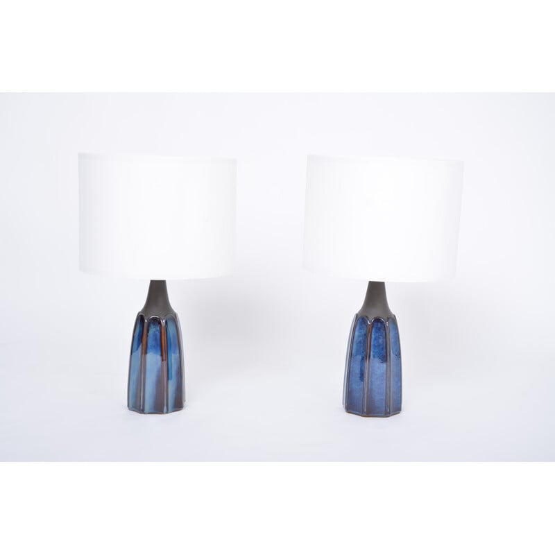 Pair of vintage blue stoneware table lamps model 1042 by Einar Johansen for Søholm