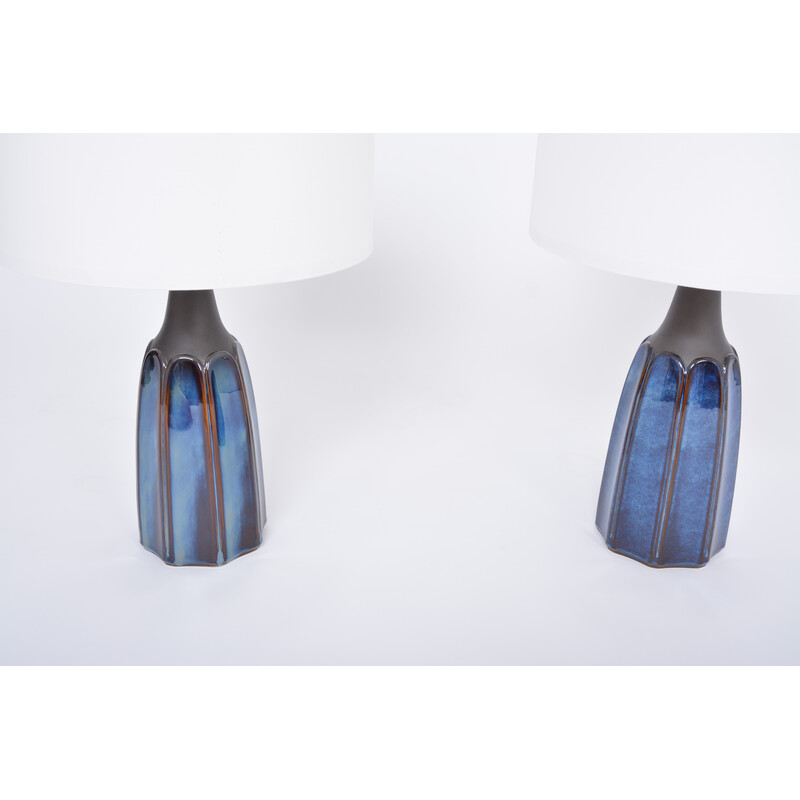 Pareja de lámparas de mesa de gres azul vintage modelo 1042 de Einar Johansen para Søholm