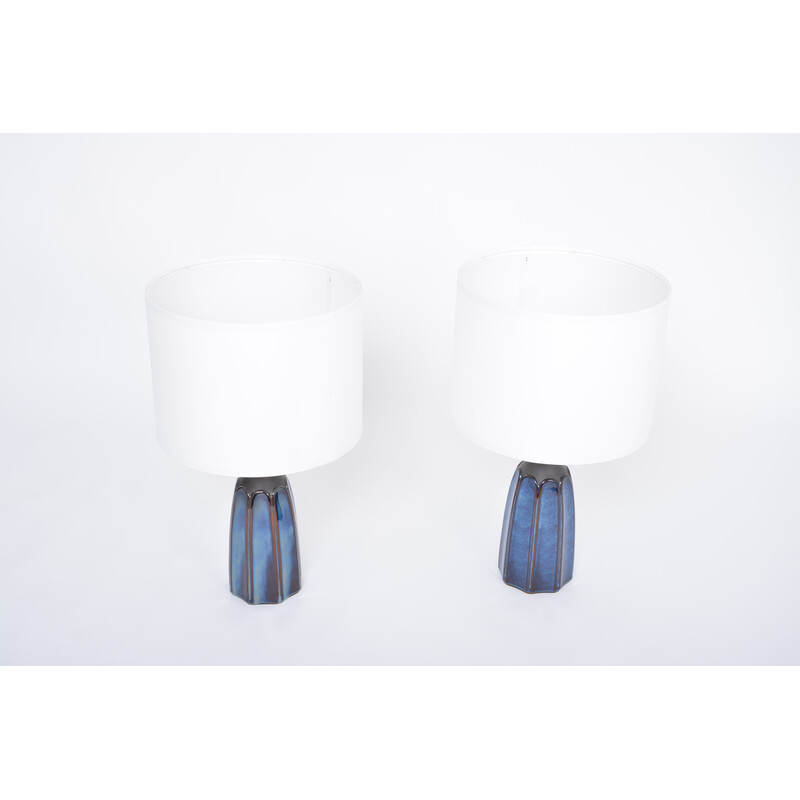 Ein Paar Vintage-Tischlampen aus blauem Steingut Modell 1042 von Einar Johansen für Søholm