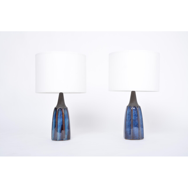 Coppia di lampade da tavolo vintage in gres blu modello 1042 di Einar Johansen per Søholm