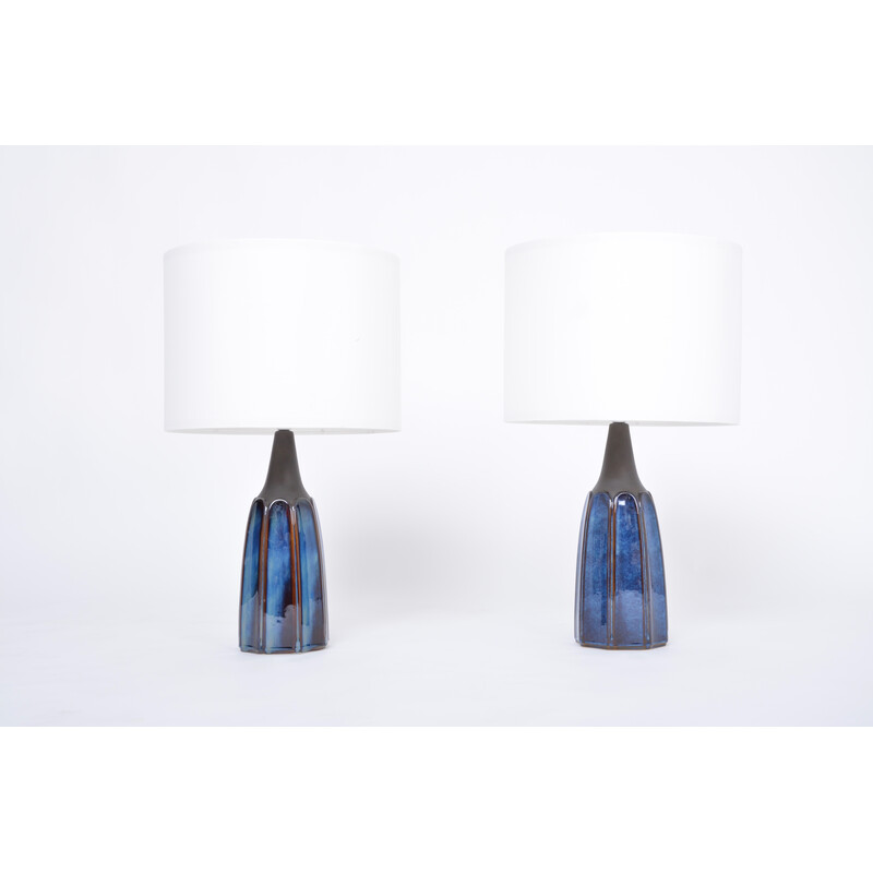 Pair of vintage blue stoneware table lamps model 1042 by Einar Johansen for Søholm