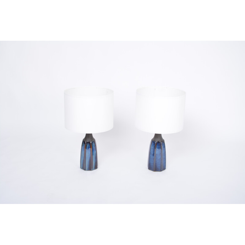 Paar oude blauwe steengoed tafellampen model 1042 van Einar Johansen voor Søholm
