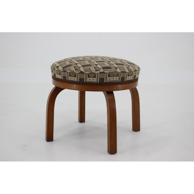 Vintage Fischel beechwood stool with Backhausen fabric ,Czechoslovakia 1930s