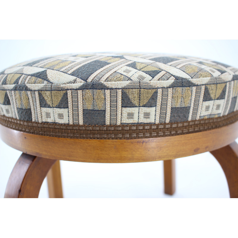 Vintage Fischel beechwood stool with Backhausen fabric ,Czechoslovakia 1930s