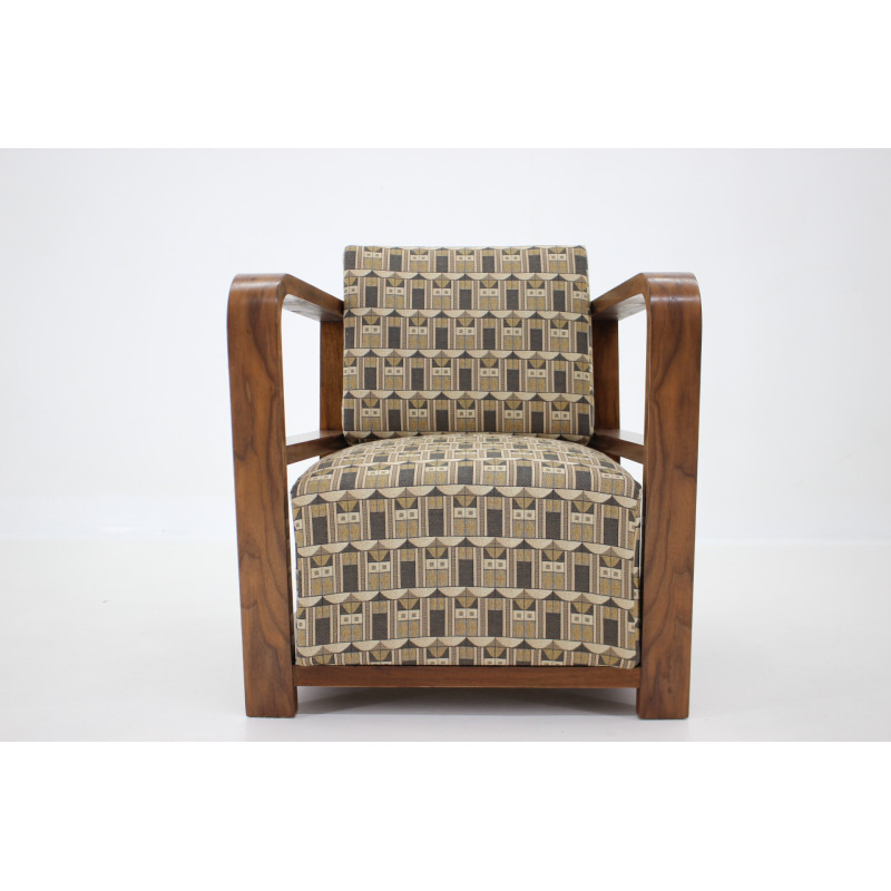 Vintage Art Deco armchair in walnut and backhausen fabric, Czechoslovakia 1930s